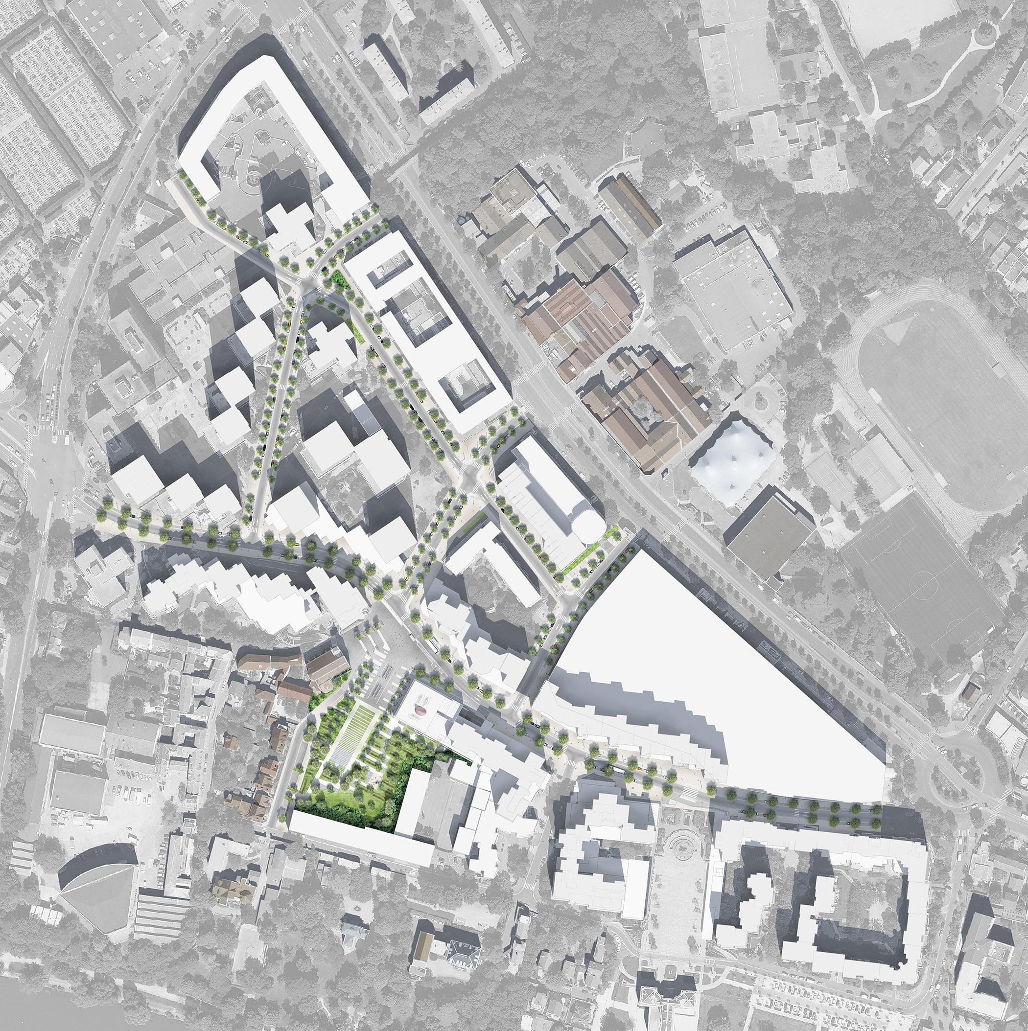 Plan masse du projet de requalification du Centre ville